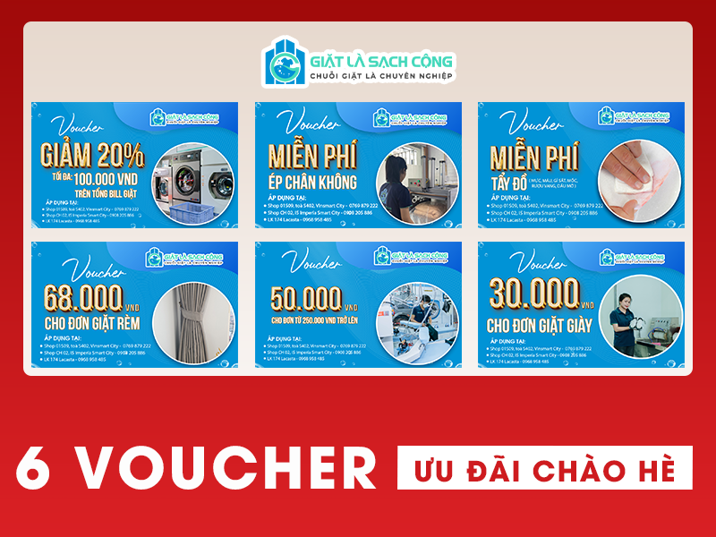 Chương trình khuyến mại 6 voucher tại Giặt Là Sạch Cộng